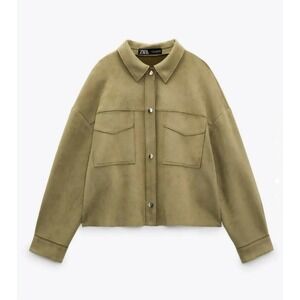 Zara Faux Suede Shirt Jacket Shacket‎ Button Down Tan Casual